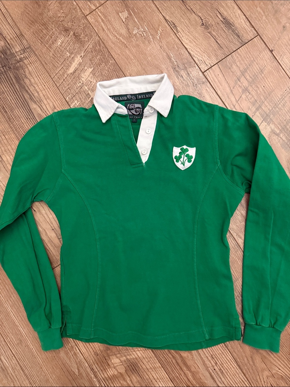 Vintage Green Long-Sleeve Rugby Shirt clover Irish